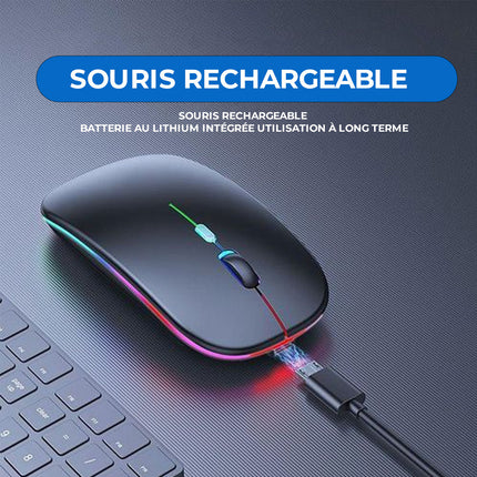 Souris sans fil Bluetooth rechargeable silencieuse avec lumières RGB