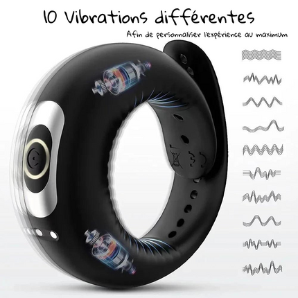 P-RING - Anneau Pénien 10 Vibrations en silicone ajustable - Retarde l'éjaculation