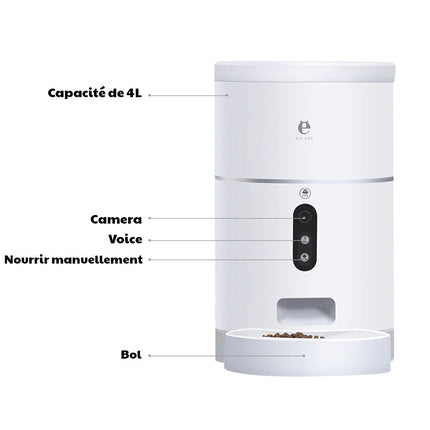 Distributeur de croquettes automatique Caméra et Micro intégrés