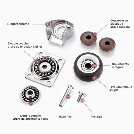 Roulette de meuble universelle - 4 pièces