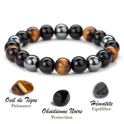 Bracelet Triple Protection - Œil de Tigre, Hématite et Obsidienne Noire