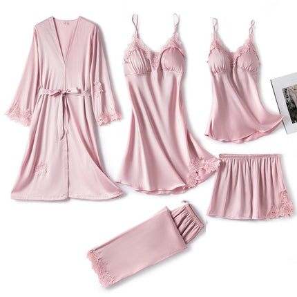 Ensemble de Pyjama 5 Pièces en satin et dentelle