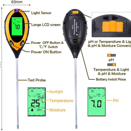 Capteur 3-en-1 Jardin, pH, Luminosité et Humidité