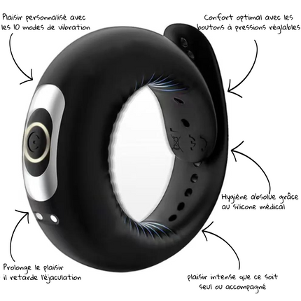 P-RING - Anneau Pénien 10 Vibrations en silicone ajustable - Retarde l'éjaculation