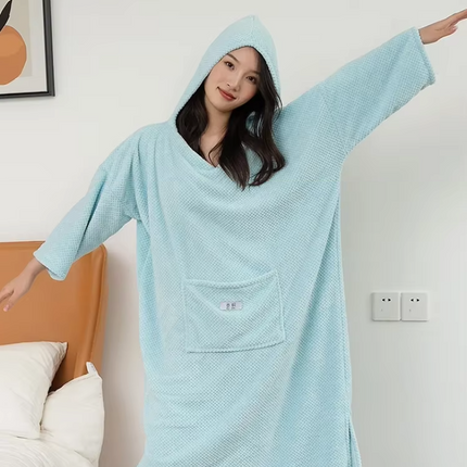 Peignoir Poncho de bain doux pour femme - Grande poche & Capuche