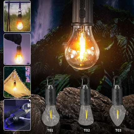 2x Lampe de camping LED portable avec crochet - Chargement USB + 1 OFFERTE