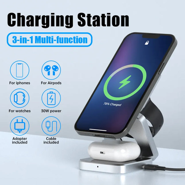 Triple Chargeur Pliable à Induction - Pour Apple