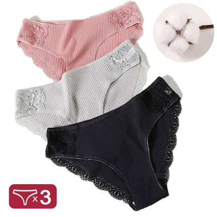 Lot de 3 culottes dentelle en coton