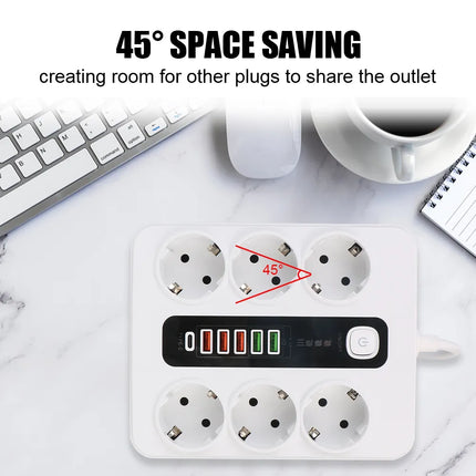 Multiprise 12 en 1 avec bouton On/Off - 6 Prises et 6 Ports USB