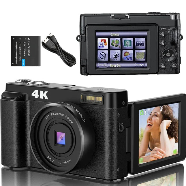 Appareil photo numérique 4K avec écran rabattable - Autofocus, Flash...