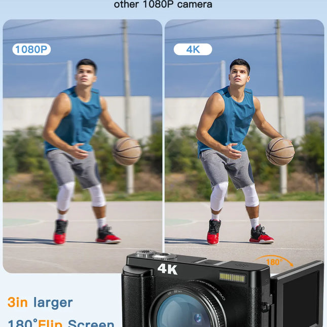 Appareil photo numérique 4K avec écran rabattable - Autofocus, Flash...