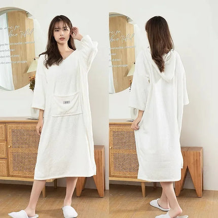 Peignoir Poncho de bain doux pour femme - Grande poche & Capuche