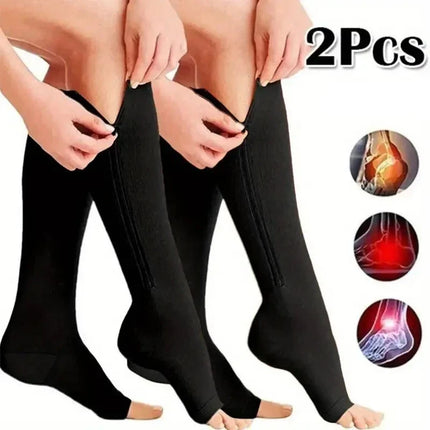 2x Chaussettes de compression à Zip spéciales jambes lourdes